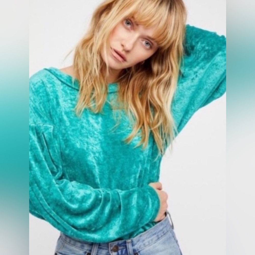 Free People Teal Blouse with Balloon Sleeves